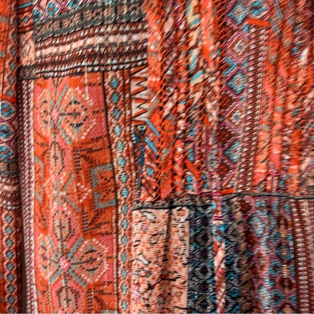 Pale Sky Orange Blue Bohemian style Top Silver threads Camisole Smocking V Neck - Picture 8 of 16